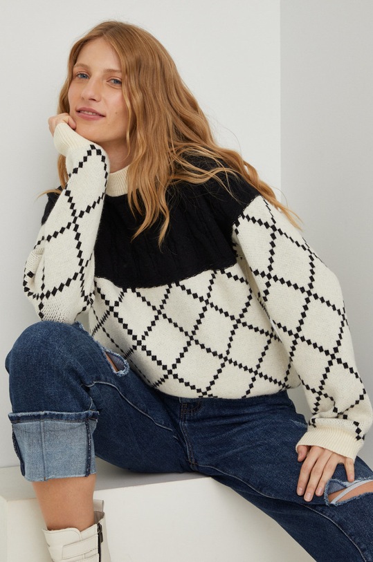 Svetr z vlněné směsi Answear.LAB kulatý bílá Y237.1.JS