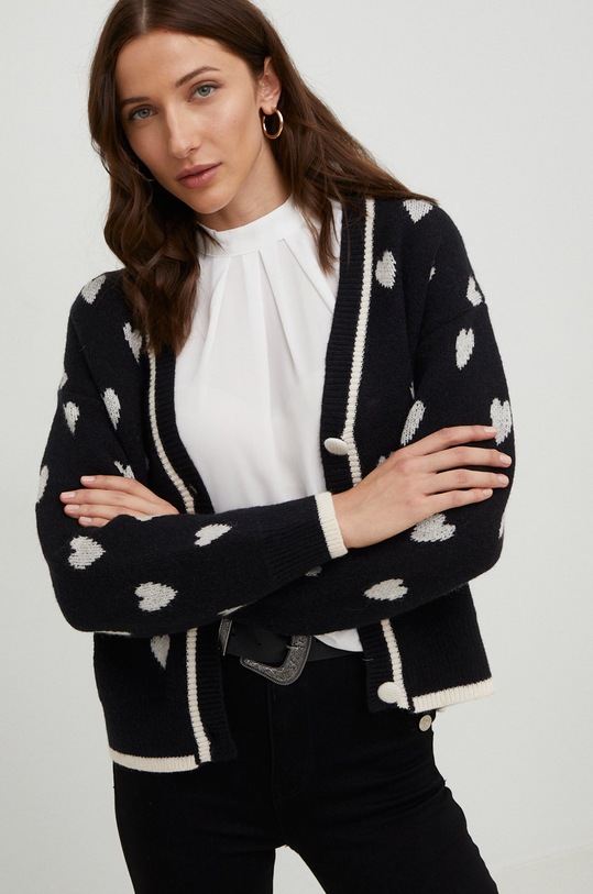 Answear.LAB gyapjú kardigán mintás fekete 52056.w