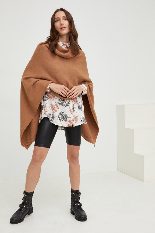 Answear Lab poncho z wełną 25060.1w beżowy WZ22