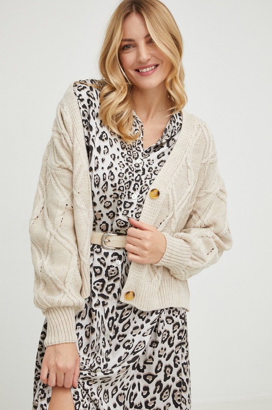 Svetr s příměsí vlny Answear.LAB propínací béžová dms.2WK