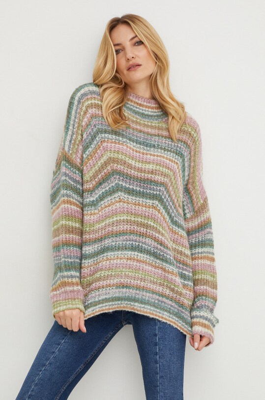Answear Lab sweter z wełną okrągły różowy 3529.1w