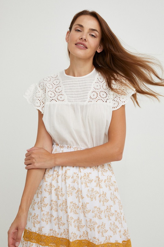 Bombažna bluza Answear.LAB Okrogel bela INA.DB