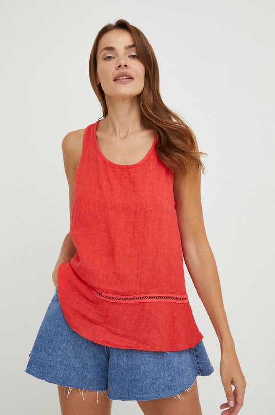 Odzież Answear Lab bluzka lniana G1277.1.1w czerwony