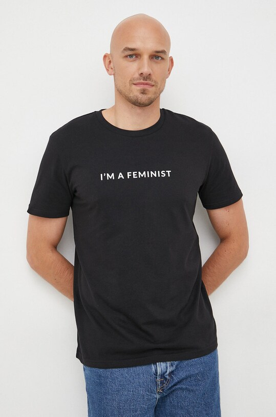 Answear Lab t-shirt bawełniany X kolekcja limitowana BE SHERO LYNKM.JS. czarny WZ22