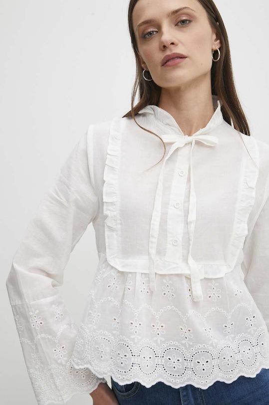Памучна риза Answear Lab щампа бял 90728.KK