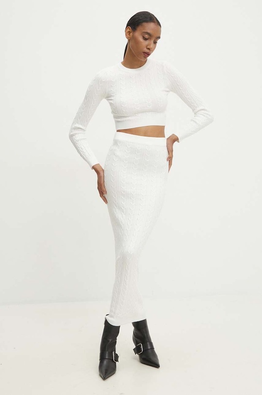 Answear.LAB komplet - sweter i spódnica dzianina biały 7575.FWK
