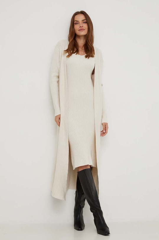 Answear Lab rochie și cardigan uni bej W0911.HWK