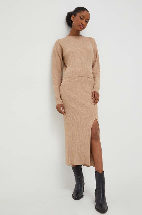 Answear Lab komplet sweter i spódnica dzianina brązowy 224396.tjs