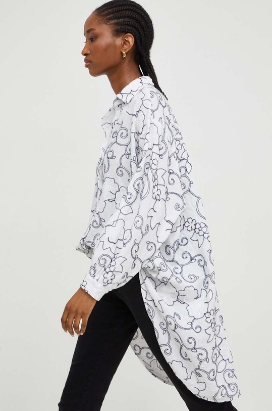 Answear Lab cămașă de in cu modele alb 33421Z.ih