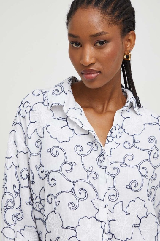 Answear Lab cămașă de in 33421Z.ih alb