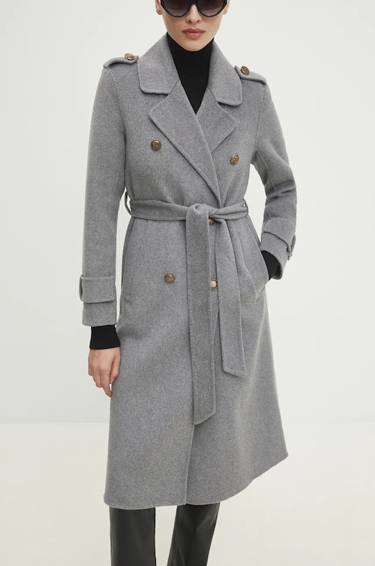 Vlnený kabát Answear Lab bez kapucne sivá 3012.1FKK