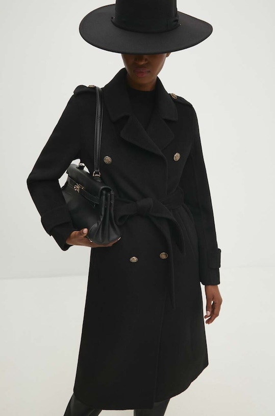 Vlnený kabát Answear Lab bez kapucne čierna 3012.1FKK