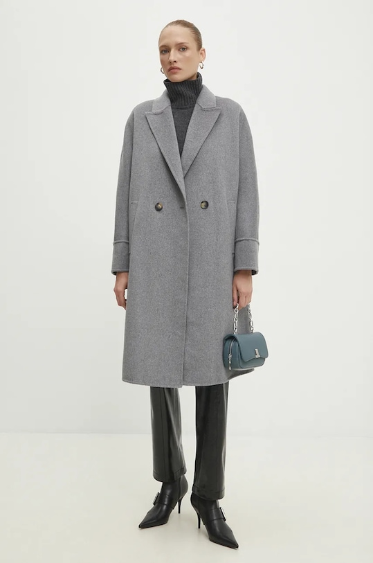 Vlnený kabát Answear Lab bez kapucne sivá 3033.fkk