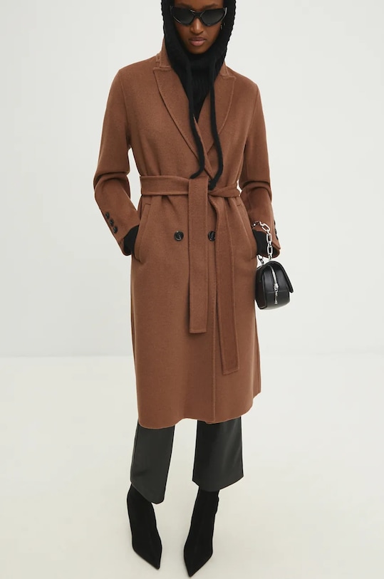 Answear Lab płaszcz wełniany bez kaptura brązowy 3037.1FKK