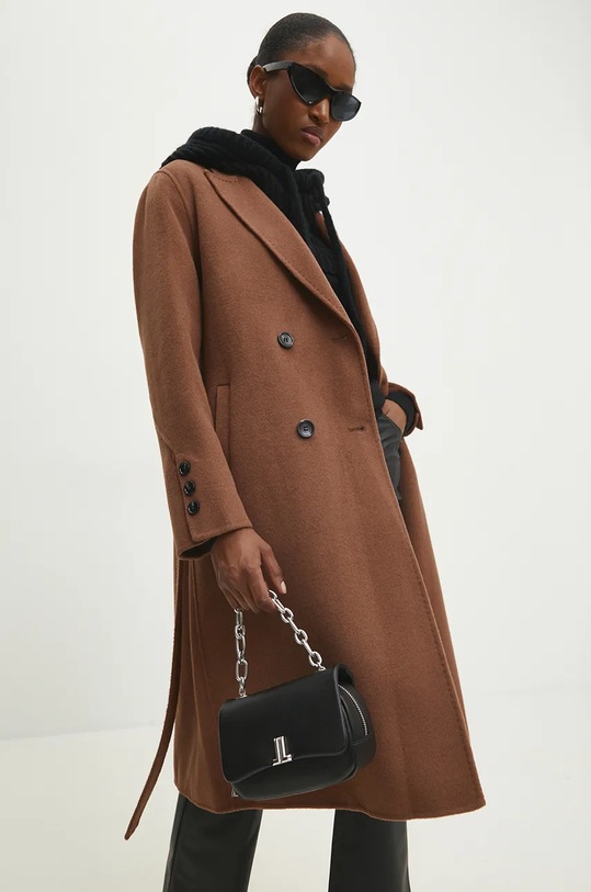 Answear Lab płaszcz wełniany 3037.1FKK brązowy WZ23