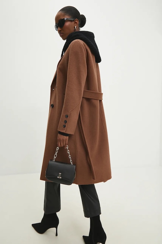 Answear Lab płaszcz wełniany 3037.1FKK brązowy