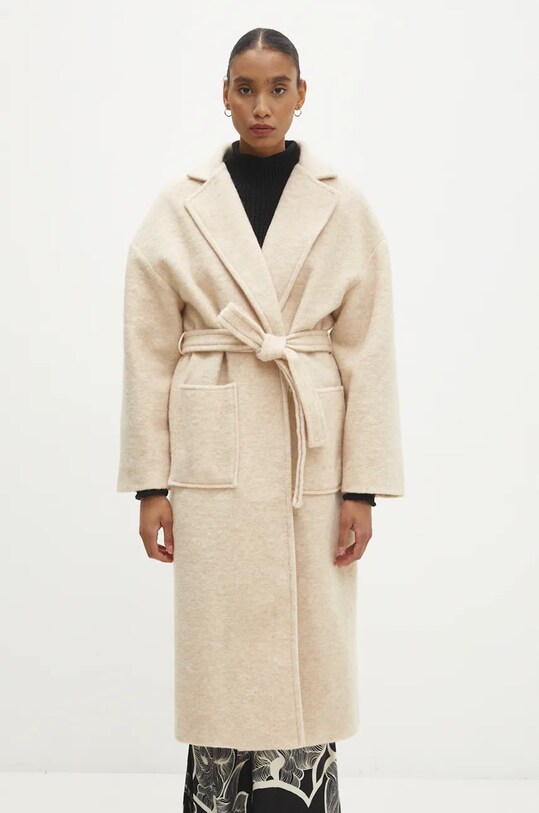 Пальто с шерстью Answear.LAB co621.IW бежевый WZ24