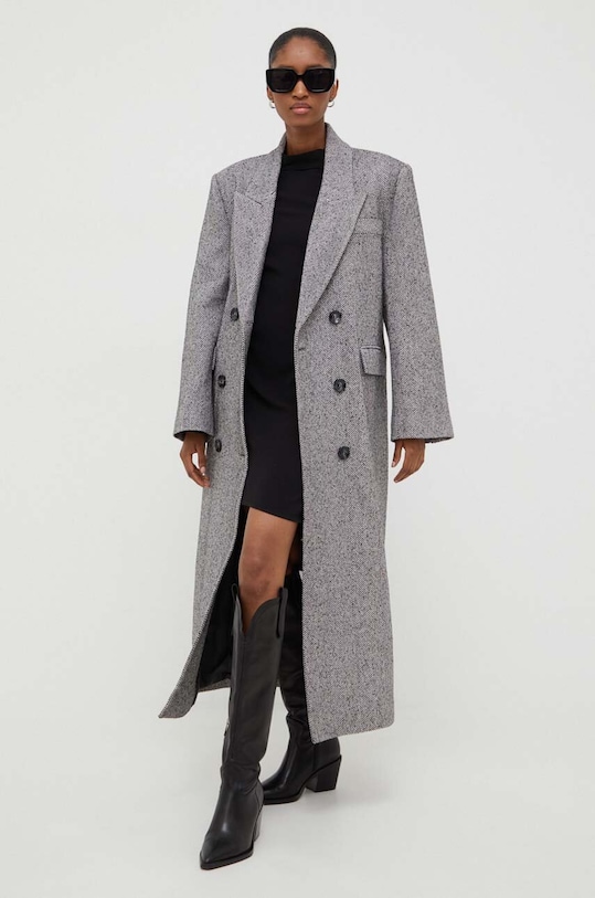 Answear Lab płaszcz z wełną bez kaptura szary 23k542125.TWK