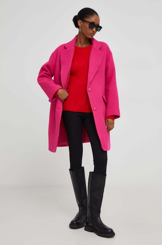 Answear Lab płaszcz z wełną pl.TWK różowy WZ23