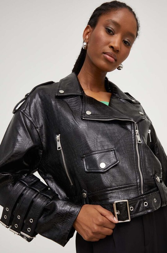 Answear Lab geaca ramones X limited collection NO SHAME cu captuseala negru y22033.ih