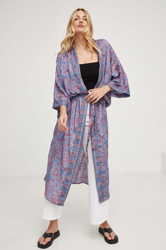 Answear Lab kimono jedwabne niebieski KIM9.HWK