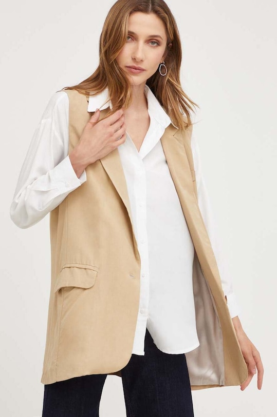 Answear Lab vestă cu amestec de in cu captuseala bej 22330.HWK