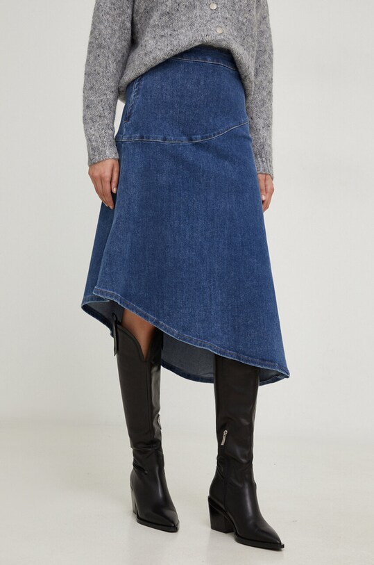 Answear Lab fustă din denim uni albastru 8323.FKK