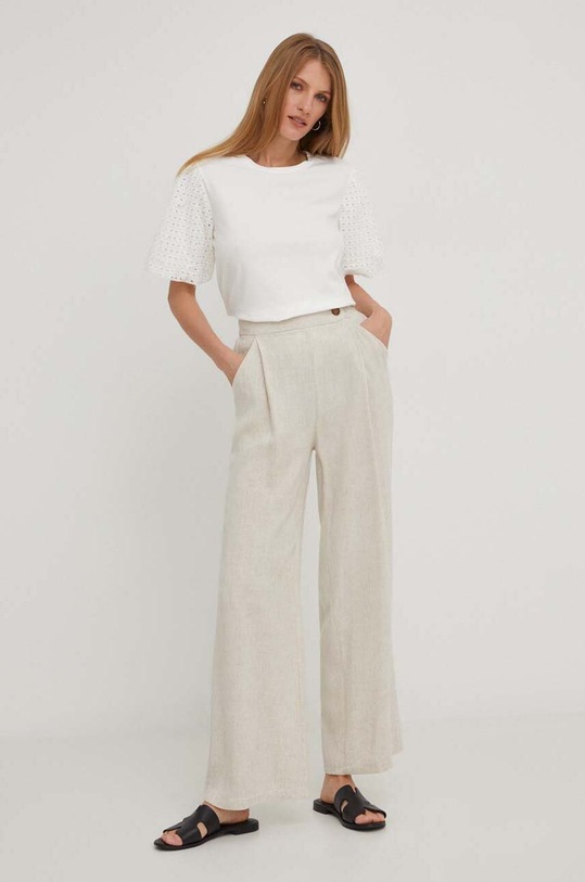 Kalhoty s lněnou směsí Answear.LAB 2717.WK béžová WZ23