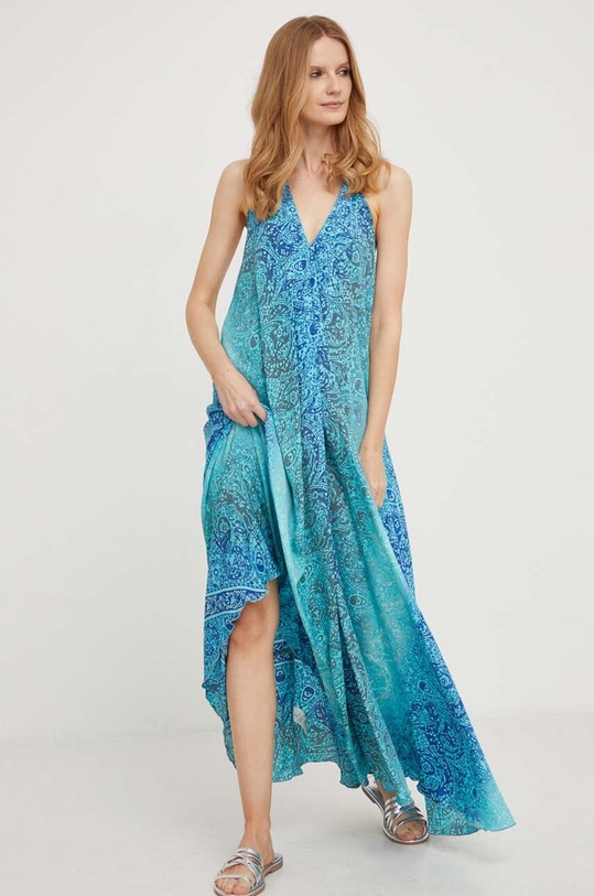 Answear Lab rochie de mătase E207.HKK albastru WZ23