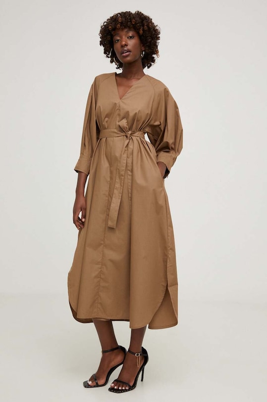 Answear.LAB sukienka bawełniana beżowy b9355.ikk