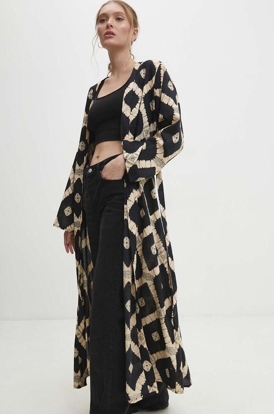 Answear Lab kimono bawełniane tkanina czarny MI437.HWK