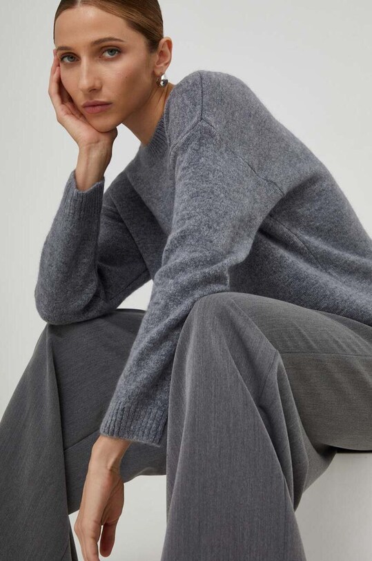 Answear Lab sweter z wełną okrągły szary 7376.fh