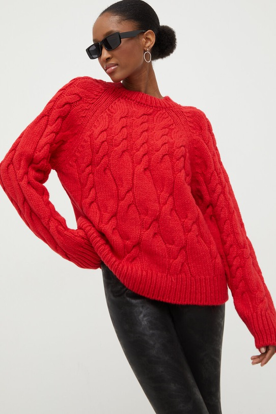 Answear Lab sweter z wełną okrągły czerwony 30063.TWK