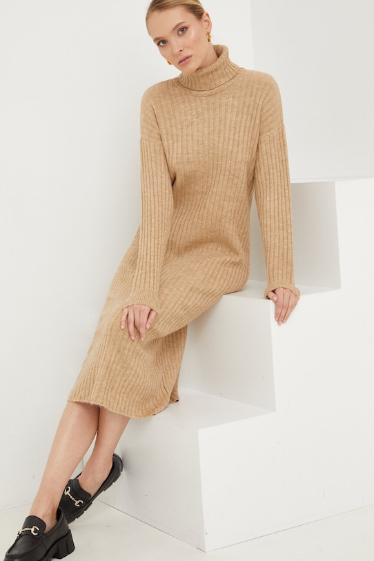 Answear Lab rochie din lână midi bej swbe.TWK