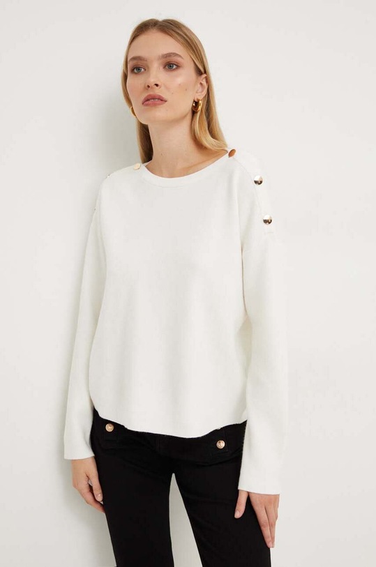Answear Lab sweter z wełną okrągły biały 95301.FKK