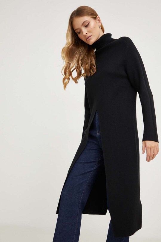 Answear.LAB sweter z domieszką wełny okrągły czarny G2263.3.hjs