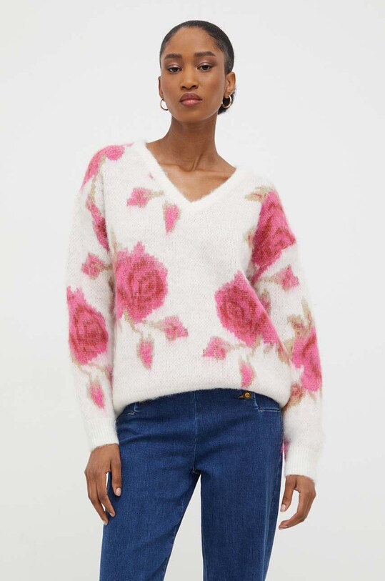 Answear Lab pulover de lana groase alb p831.FKK