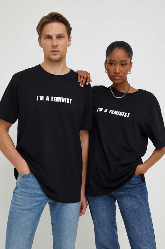 Answear Lab t-shirt bawełniany nadruk czarny WZ23.TSD07J