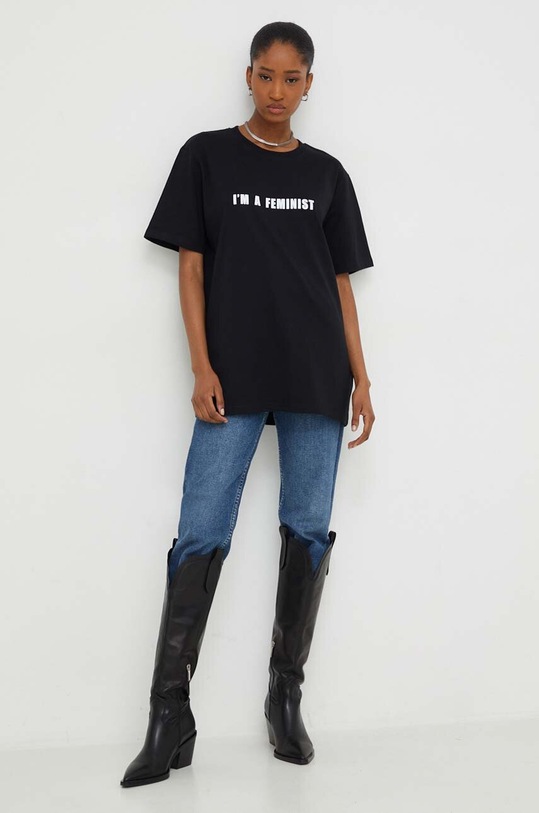 Answear Lab t-shirt bawełniany WZ23.TSD07J czarny