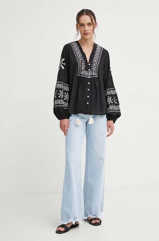 Льняная блузка Answear.LAB длинный чёрный M3005.HWK