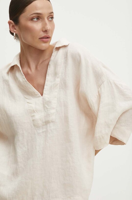 Answear Lab bluza din in cu guler bej 6994.TWK