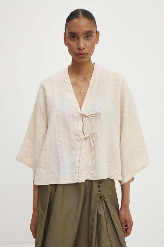 Answear Lab bluza din in legat bej 33530.th