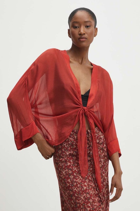 Answear Lab bluzka z jedwabiem trzy czwarte czerwony d688.ims