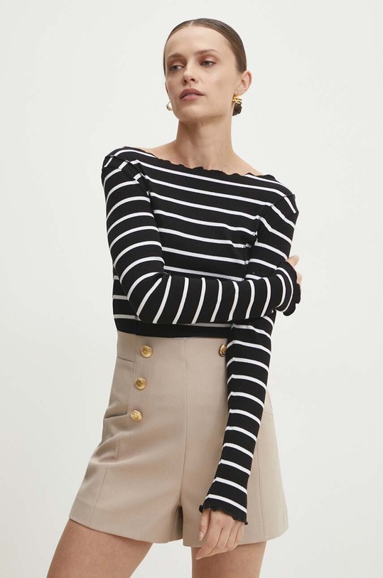 Answear Lab longsleeve curele negru LLT.624FRILLY.ums