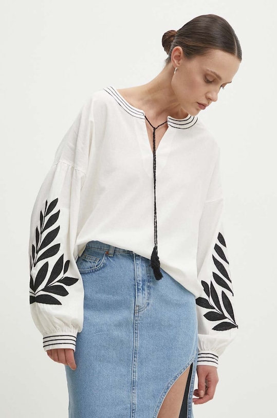 Хлопковая блузка Answear.LAB длинный белый SNG9.tms