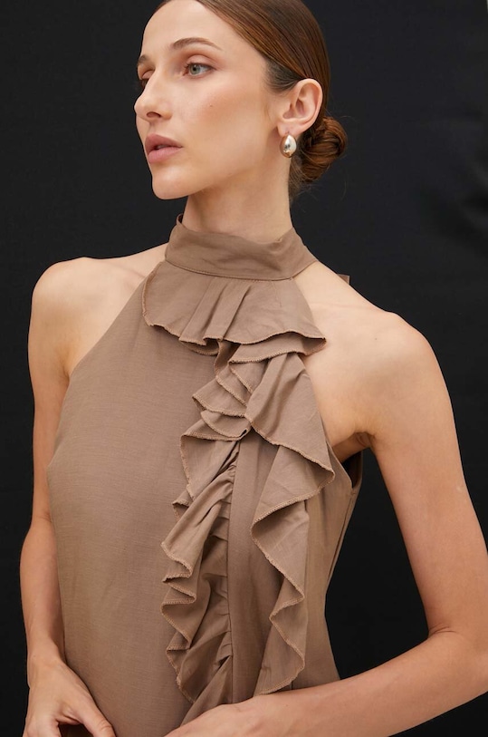 Answear.LAB sukienka z lnem brązowy 92335.IJS