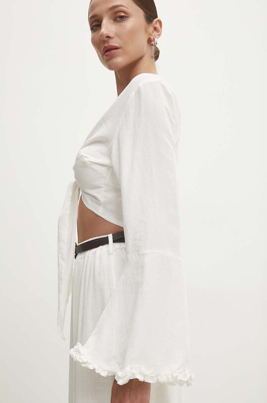 Answear Lab bluza din in alb 92337.ijs