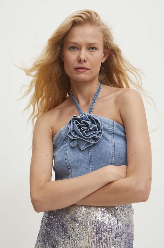 Answear Lab top jeansowy z elastanem niebieski LY131.hms