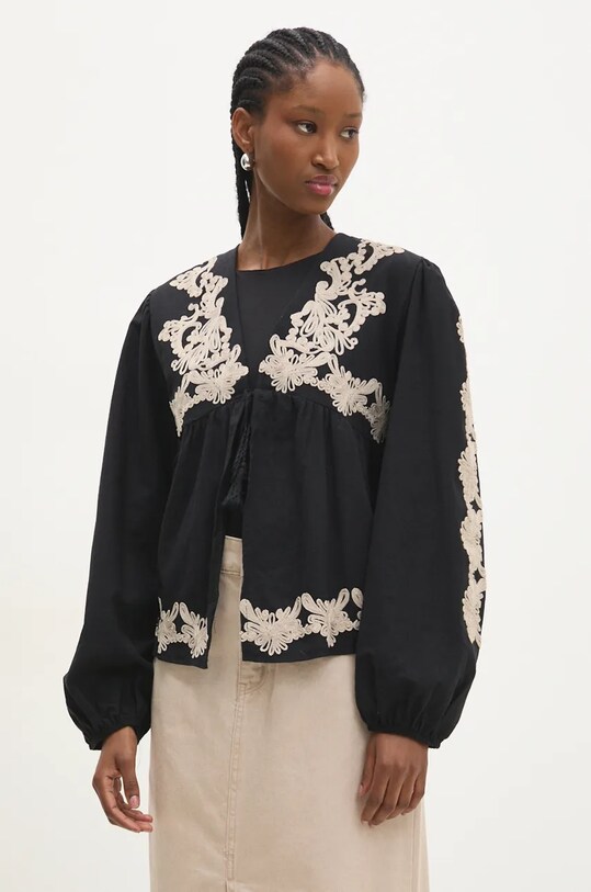 Answear Lab camicetta in cotone applique nero ESQ.BDD03M.TJS