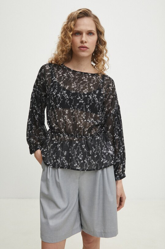 Answear Lab bluza flori negru DD1034.hh